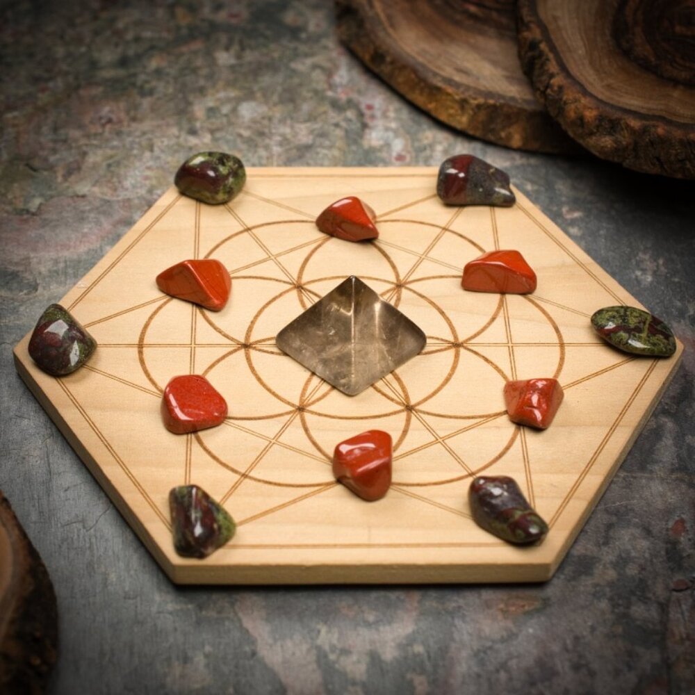 Protection and Grounding Mini Crystal Grid Set - Your choice of Wood Grid Board